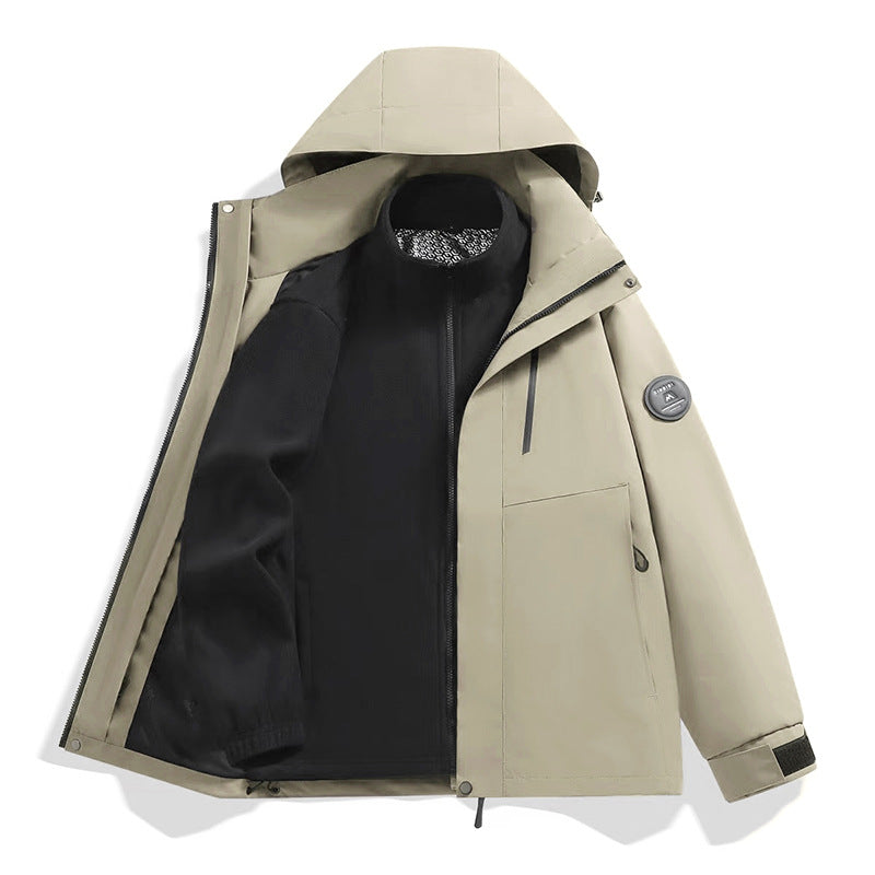 Men's softshell performance jacket with removable hood, concealed full-length zipper, and ergonomic cut Mune Fashion