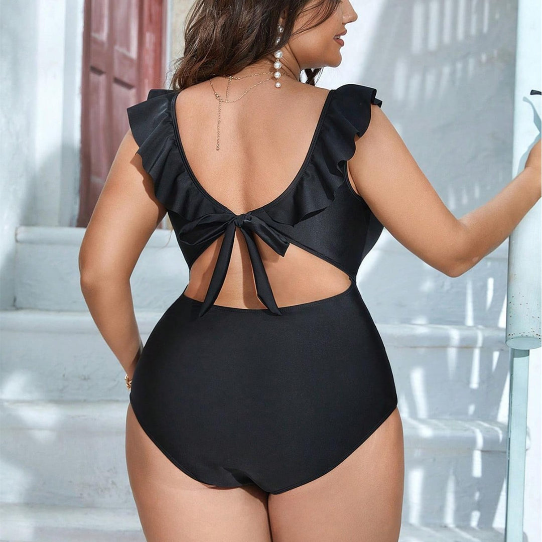 Women's one-piece swimsuit with decorative gathers and narrow neckline Mune Fashion