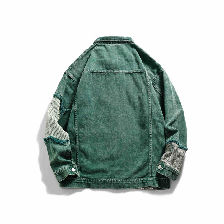 Unisex Patchwork Denim Jacket with Knitted Inserts and Frayed Edges Mune Fashion