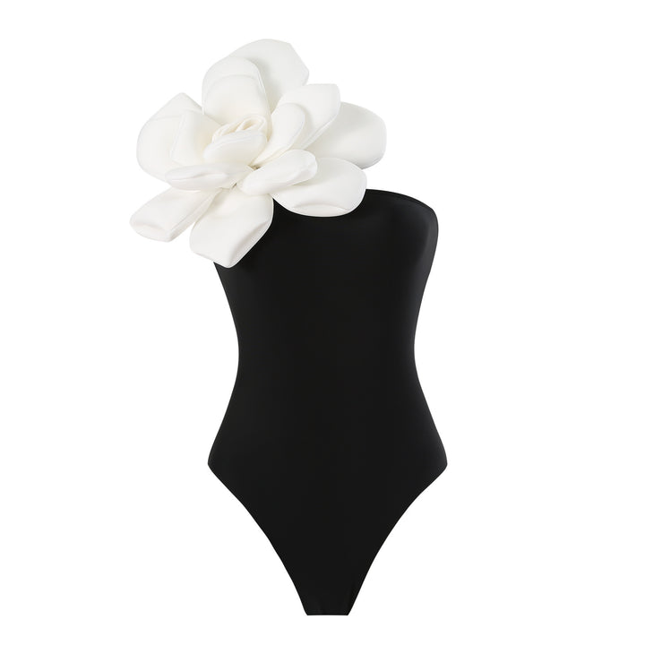 Ladies Elegant Swimsuit with Large Floral Detail and Transparent Overlay Mune Fashion