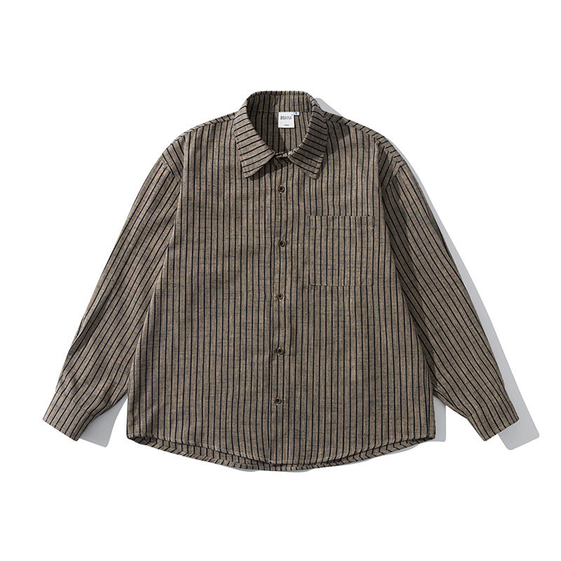 Men's Oversize Long Sleeve Shirt made of Flannel with Fine Stripes and Chest Pocket Mune Fashion