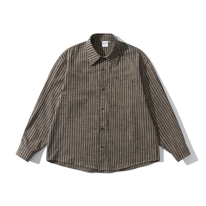 Men's Oversize Long Sleeve Shirt made of Flannel with Fine Stripes and Chest Pocket Mune Fashion