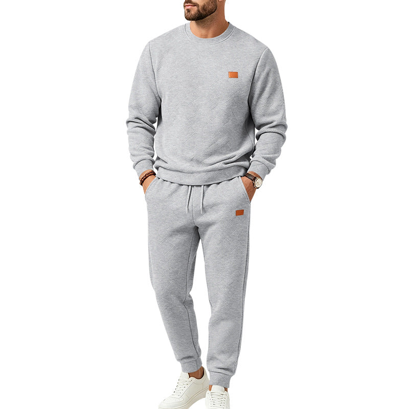 Men's leisure jogging suit made of textured fleece with round neckline and drawstring waistband Mune Fashion