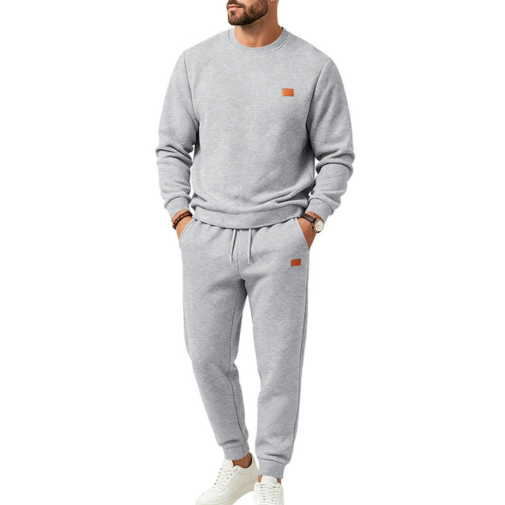 Men's leisure jogging suit made of textured fleece with round neckline and drawstring waistband Mune Fashion