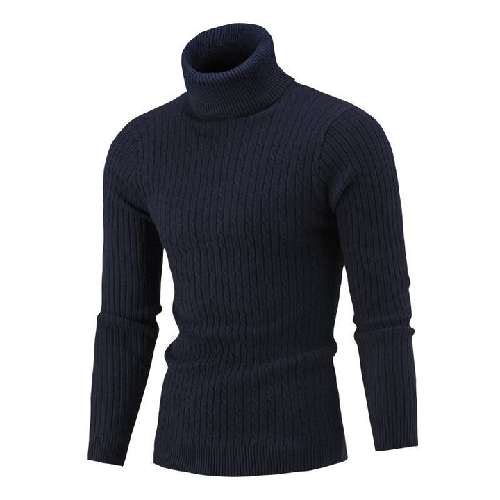 Men's ribbed turtleneck sweater with cable knit pattern and form-fitting slim-fit silhouette Mune Fashion