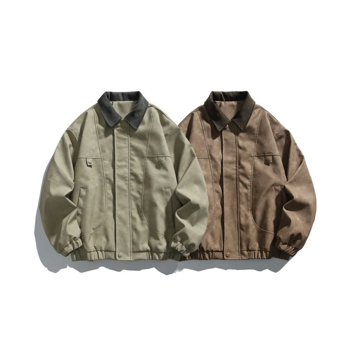 Men's Boxy Canvas Blouson Jacket with Cord Collar and Elastic Hem