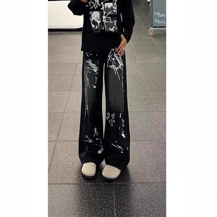 Women's Wide-Cut Jeans with Artistic Graphic Print Mune Fashion