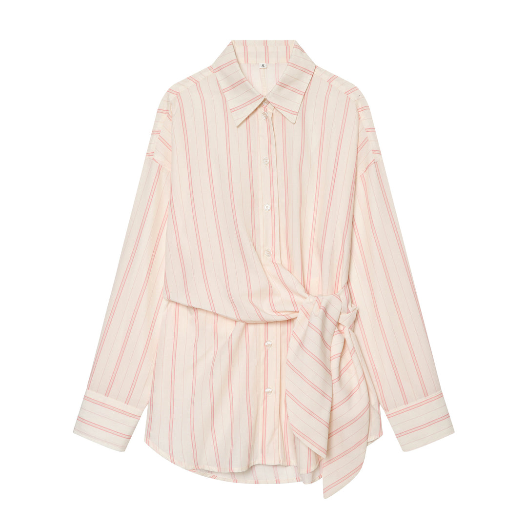 Women's Striped Shirt Blouse with Waist Knot Detail Mune Fashion