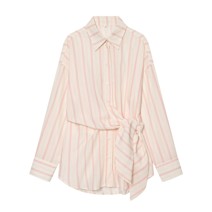 Women's Striped Shirt Blouse with Waist Knot Detail Mune Fashion