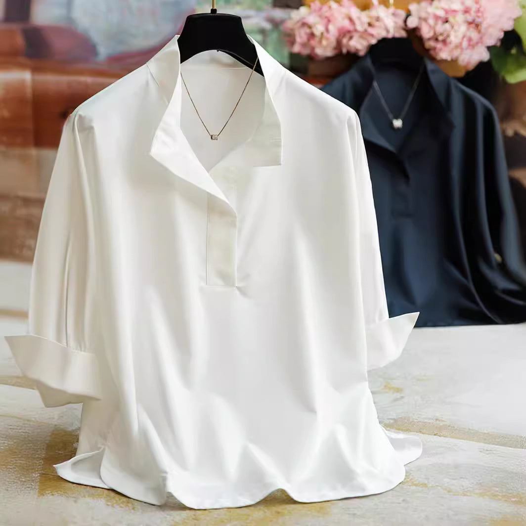 Women's elegant and flowing blouse with stand-up collar Drune