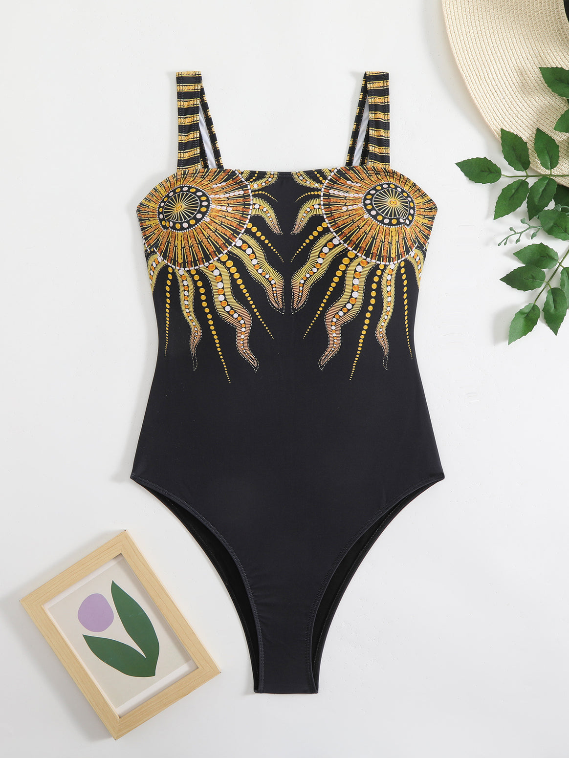Women's One-Piece Swimsuit with Eye-Catching Print and Decorative Straps Mune Fashion