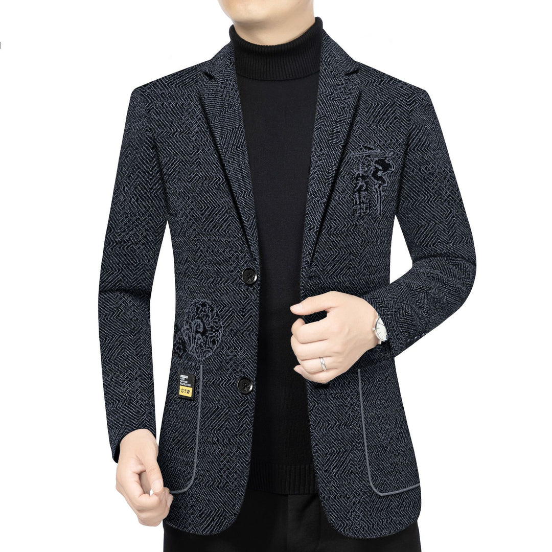 Men's Tailored Knit Blazer in Boucle Look with Patch Pockets Mune Fashion