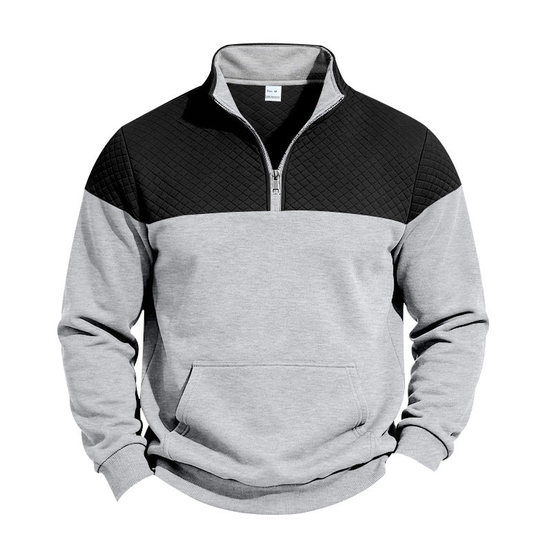 Men's half-zip sweatshirt with quilted shoulder yoke and kangaroo pocket Mune Fashion