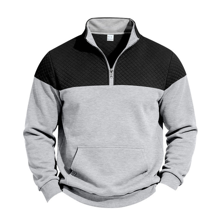 Men's half-zip sweatshirt with quilted shoulder yoke and kangaroo pocket Mune Fashion
