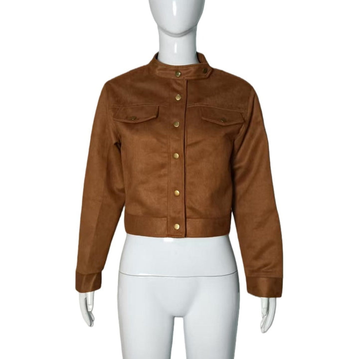 Ladies short jacket made of suede look with stand-up collar and snap buttons Mune Fashion