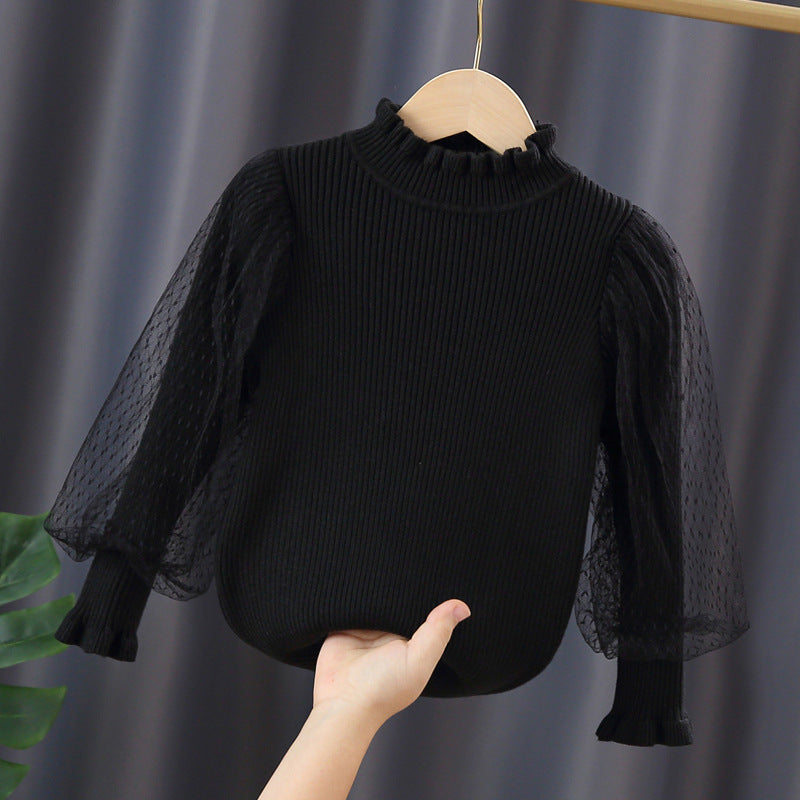 Girls elegant sweater with transparent lace sleeve Mune Fashion
