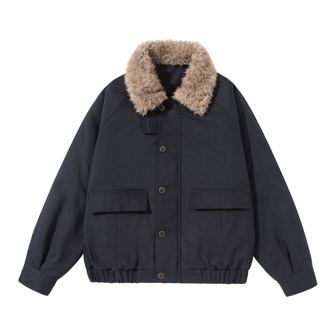 Unisex Boxy Isolation Blouson with removable faux fur shawl collar and cargo pockets Mune Fashion