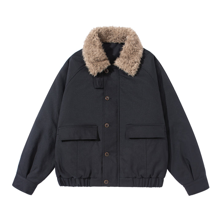 Unisex Boxy Isolation Blouson with removable faux fur shawl collar and cargo pockets Mune Fashion