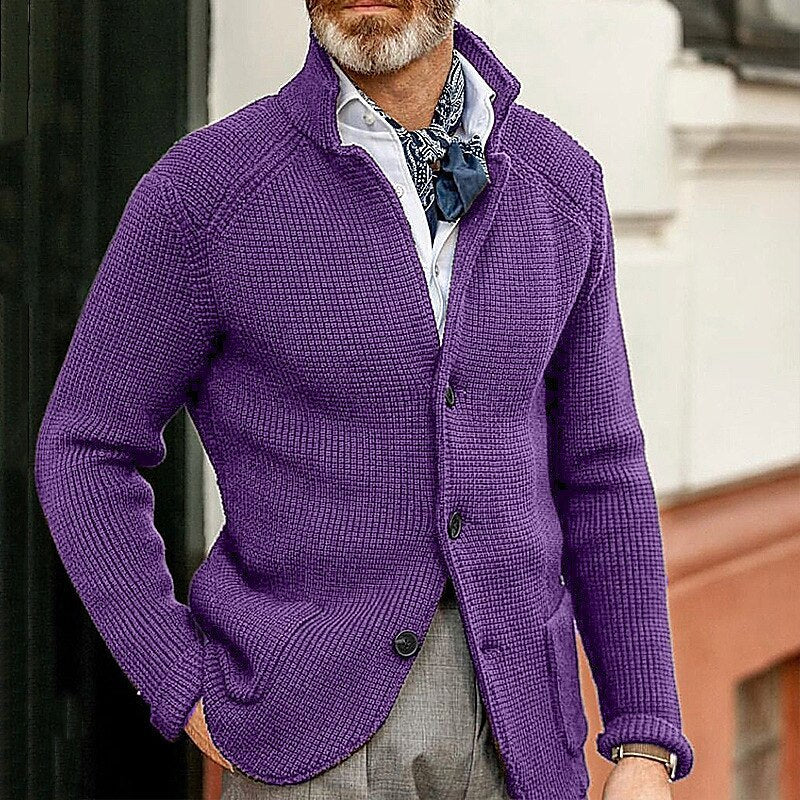 Men's Waffle Structure Cardigan Blazer with Stand-Up Collar and Patch Pockets Mune Fashion