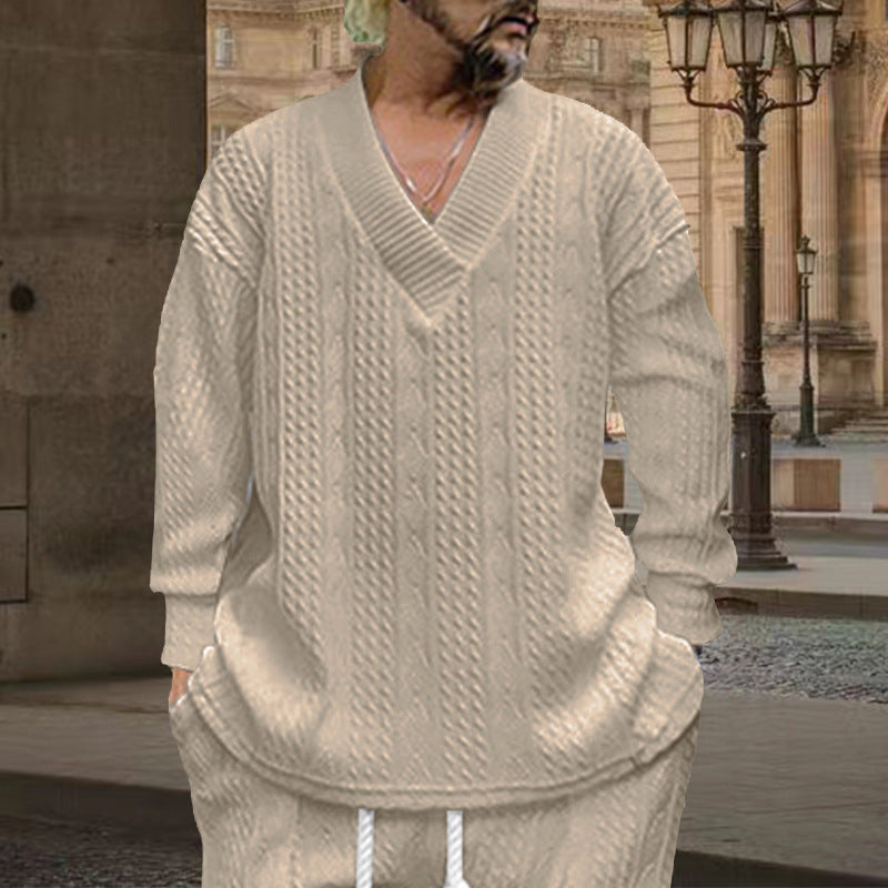 Men's chunky knit V-neck sweater with cable pattern and relaxed fit Mune Fashion
