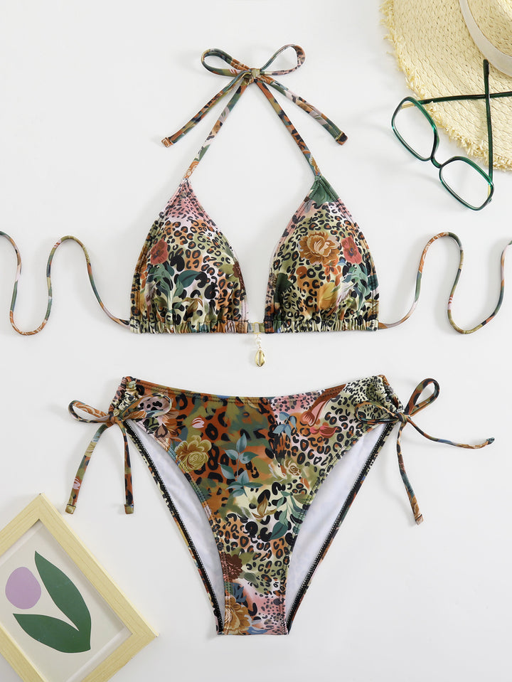 Women's triangle bikini set with floral leopard pattern Mune Fashion