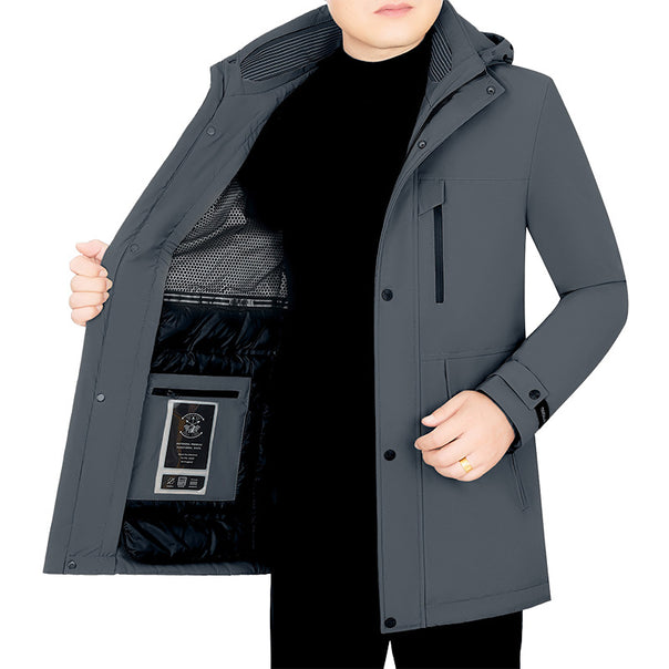 Men's Water-Repellent Parka with Removable Hood and Integrated Smartphone Inner Pocket Mune Fashion