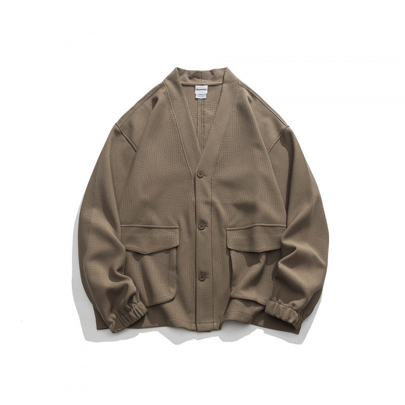 Unisex Oversize cardigan with large flap pockets and waffle texture Mune Fashion