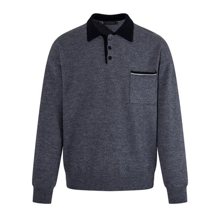 Men's polo shirt-knit sweater with button placket, chest pocket, and contrast collar Mune Fashion