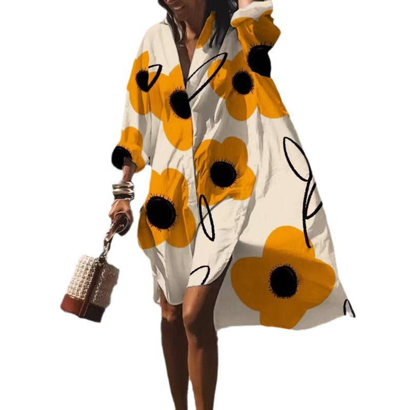 Women's airy beach dress kaftan with tropical leaf print and wide cut Mune Fashion