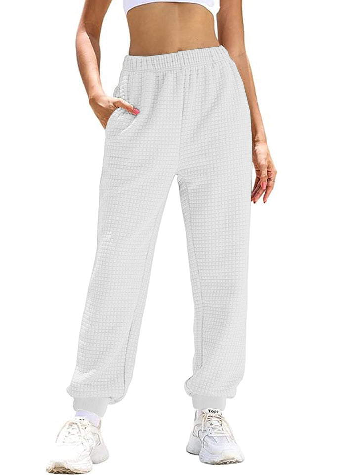 Women's Casual Waffle Knit Lounge Pants with High Elastic Waistband and Cuffs