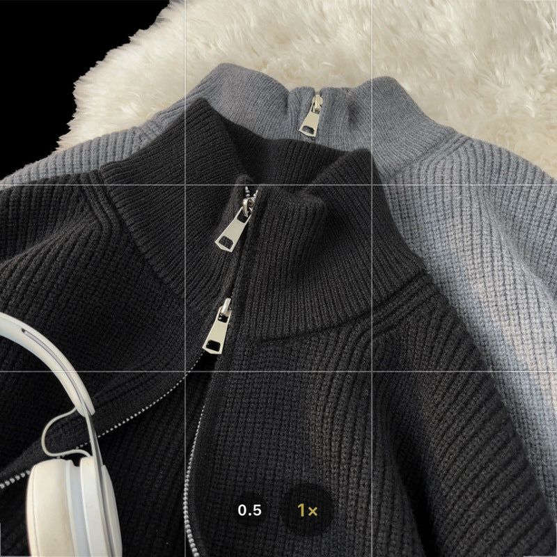 Women High-Quality Knit Sweater with Stand-Up Collar Mune Fashion