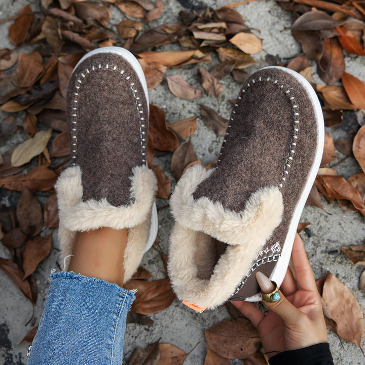 Women's Insulated Wool Felt Slipper Boots with Faux Fur Collar Mune Fashion
