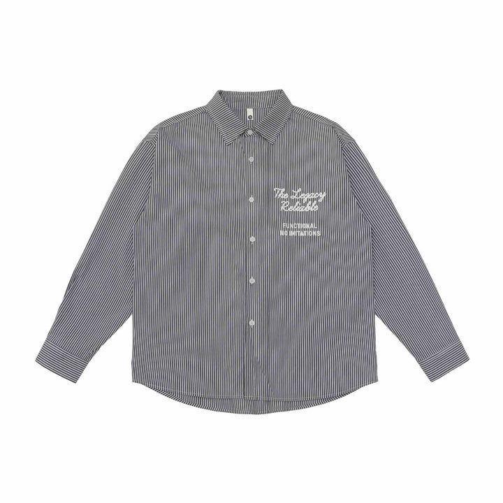 Unisex Oversize Striped Shirt with Stitch Detail and Kent Collar Mune Fashion