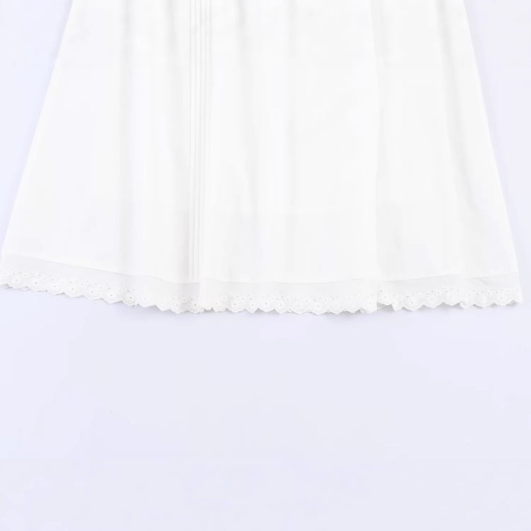 Women's midi skirt with elastic waistband, pleated details and embroidered lace trim Mune Fashion