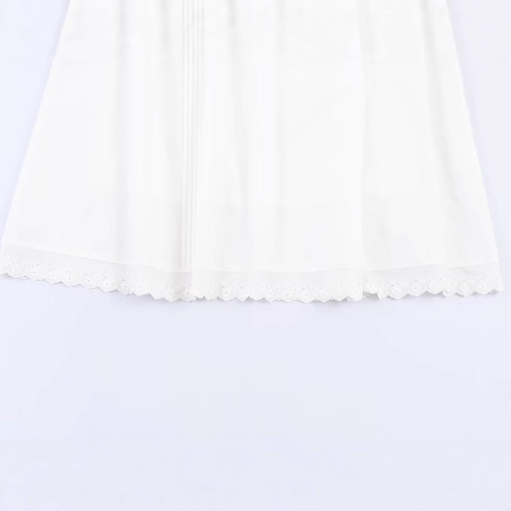 Women's midi skirt with elastic waistband, pleated details and embroidered lace trim Mune Fashion
