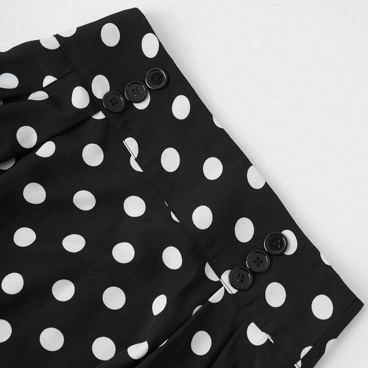 Women High-Waisted Flared Skirt with Fitted Yoke, Pleats and Polka Dot Print Mune Fashion