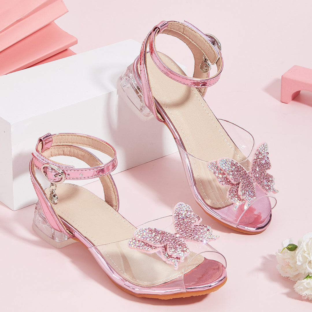 Girls Colorful Sandals with Sparkling Butterfly Appliqué Mune Fashion