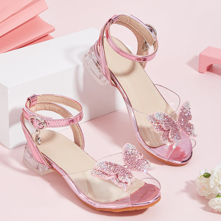 Girls Colorful Sandals with Sparkling Butterfly Appliqué Mune Fashion