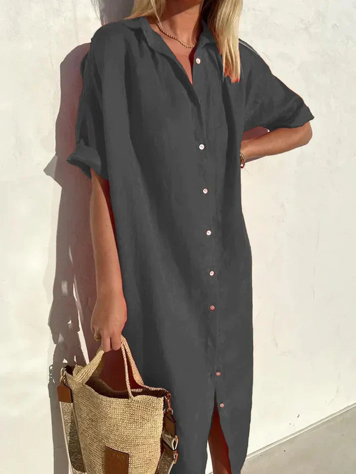 Mune | Elegant Casual Dress for Women with Wide Sleeves and Buttons Dress Made Of Cotton and Linen