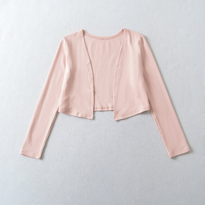 Ladies Two-Piece Fine Knit Top Set with Mesh Insert and Open Cardigan Mune Fashion