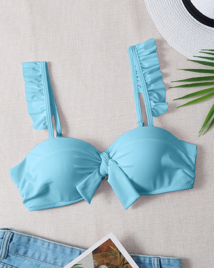 Women's triangle bikini top with playful ruffle design and knot-shaped neckline Mune Fashion
