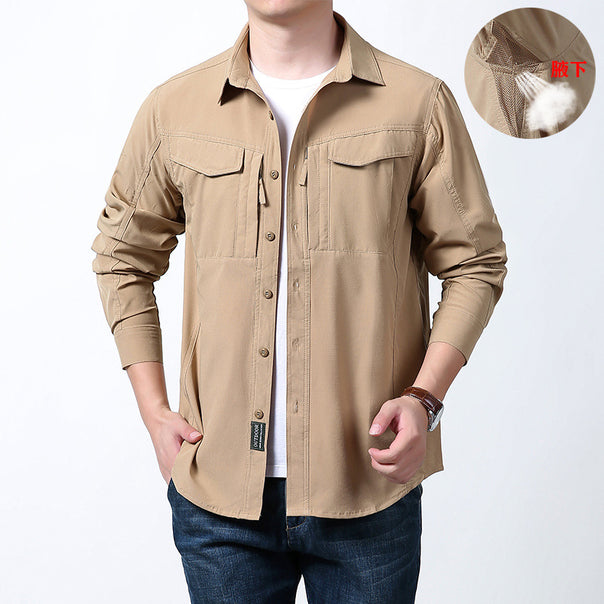Men's light utility shirt jacket with chest flaps, zip pocket and stretchy functional fabric Mune Fashion