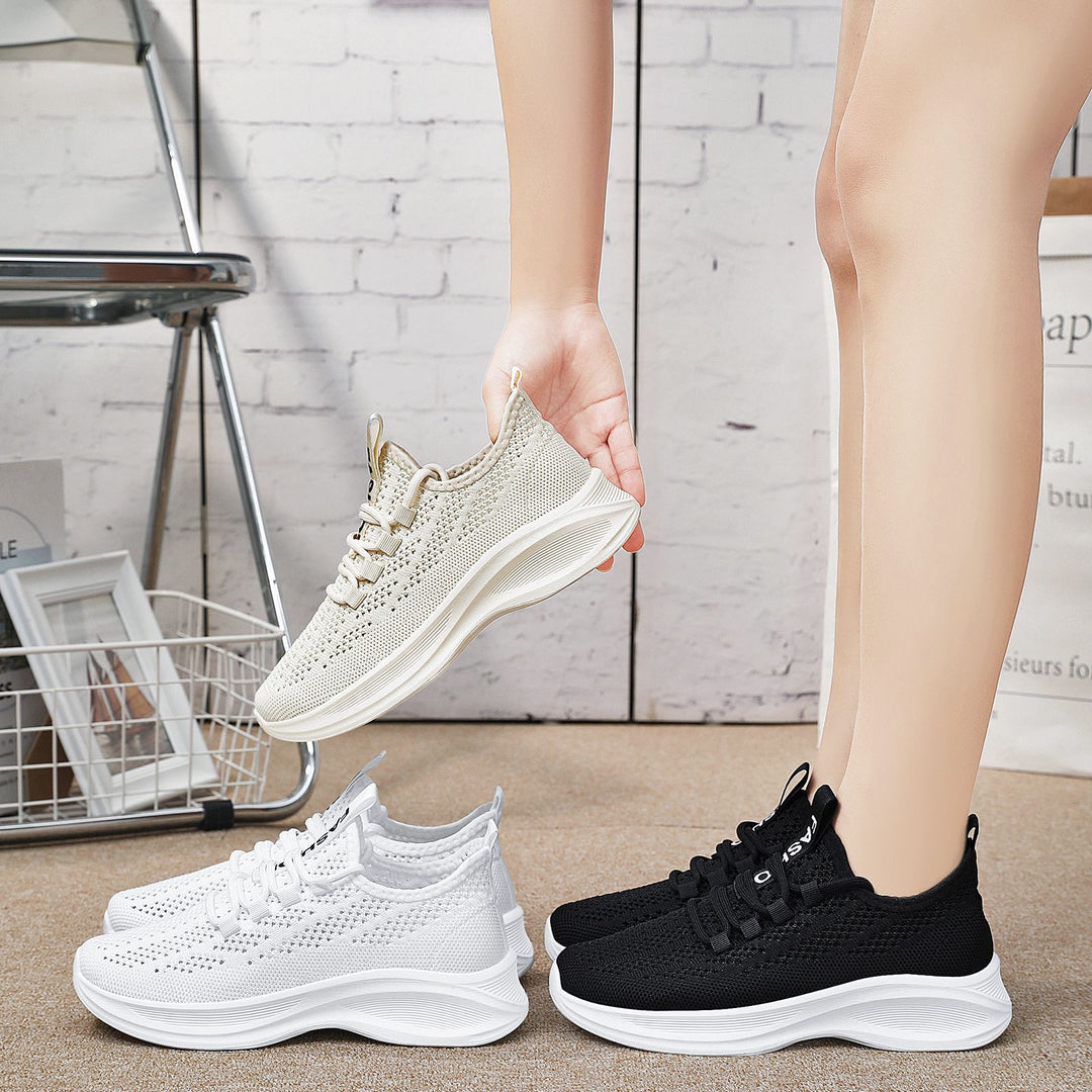 Ladies knitted slip-on comfort sneaker with sock-like shaft, breathable 3D mesh and cushioned EVA wedge sole Mune Fashion