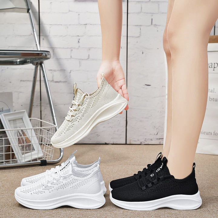 Ladies knitted slip-on comfort sneaker with sock-like shaft, breathable 3D mesh and cushioned EVA wedge sole Mune Fashion