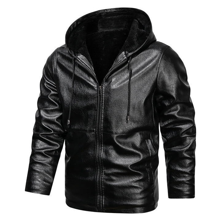 Men's faux leather hoodie jacket with teddy fleece lining and slim silhouette Mune Fashion