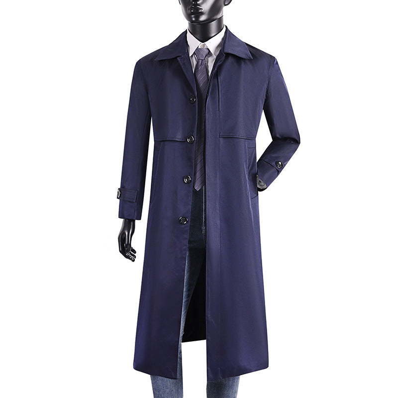 Men's long trench coat with concealed button placket and water-repellent features Mune Fashion