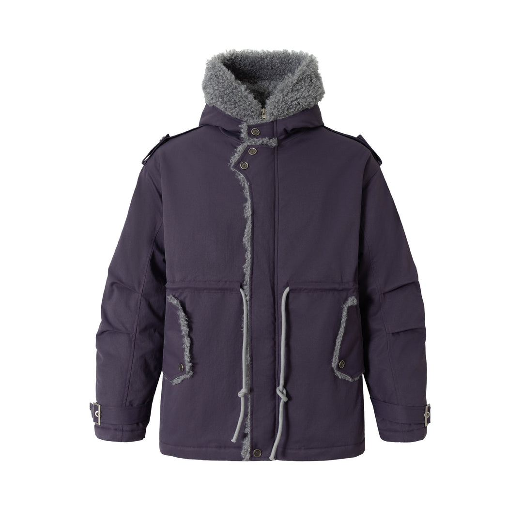 Women's short parka with teddy lining, drawstring and buckle sleeves Mune Fashion