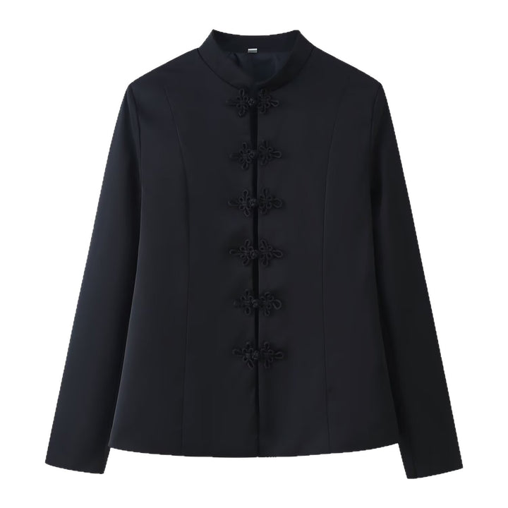 Women's Tailored Mandarin Collar Jacket with Decorative Cord Buttons Mune Fashion
