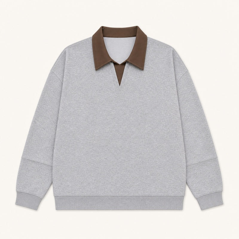 Women's Boxy Polo Sweatshirt with Contrasting Lace Collar Mune Fashion