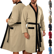 Men's lightweight cotton kimono bathrobe with waffle texture and patch pockets Mune Fashion